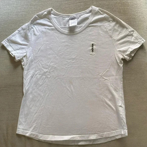 adidas Tops - Adidas Crewneck White Breast Emblem Athletic Short Sleeve T-Shirt Size L